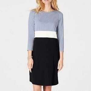 J Jill Blue White Pin Striped 3/4 Sleeve Knee Length Dress Women's Size large